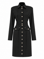Vintage Slimming Vertical Striped Shirt Midi Dress