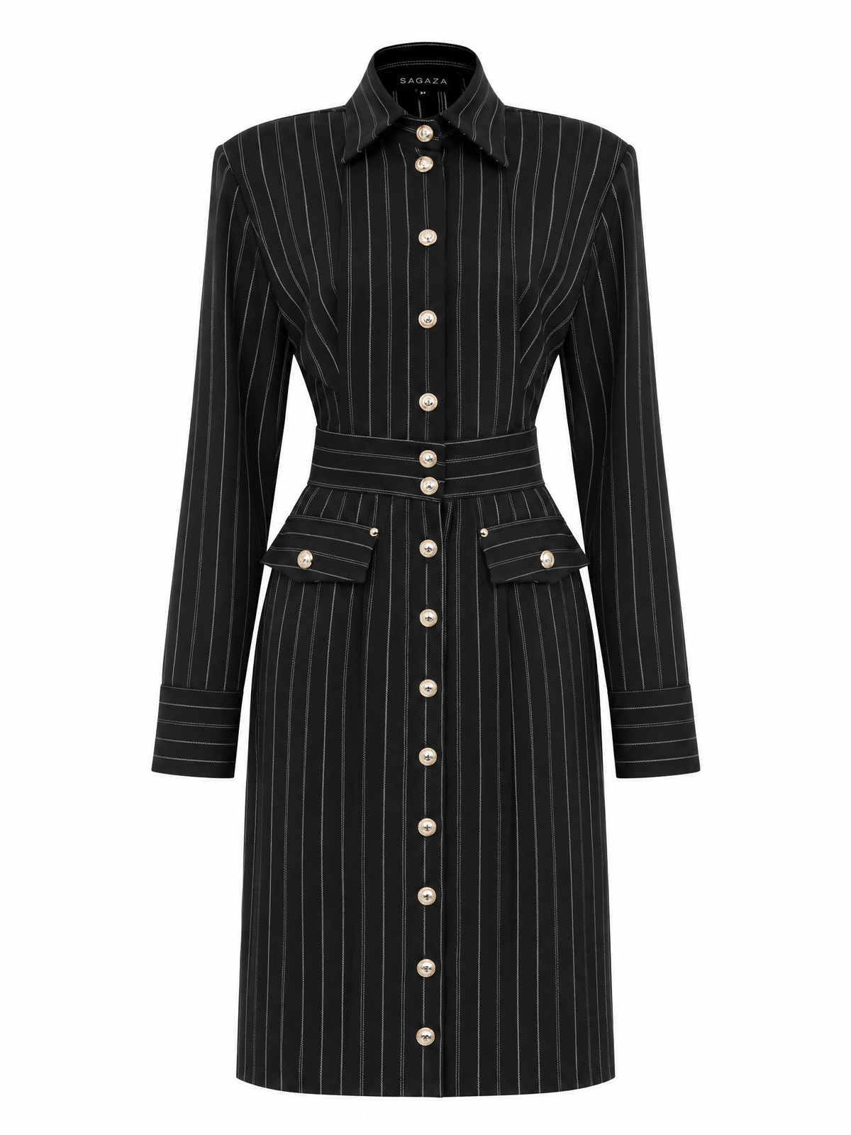 Vintage Slimming Vertical Striped Shirt Midi Dress