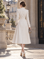 Striped Blazer Double Breasted Flared Coat Midi Dress