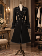 Vintage Slimming Lapel Collar Double Breasted Stitched Trim Maxi Coat