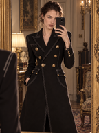 Vintage Slimming Lapel Collar Double Breasted Stitched Trim Maxi Coat