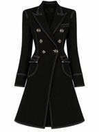 Vintage Slimming Lapel Collar Double Breasted Stitched Trim Maxi Coat