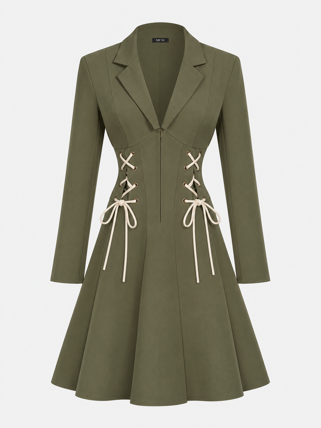 Vintage Slimming Lace-Up Blazer Collar Flare Mini Dress