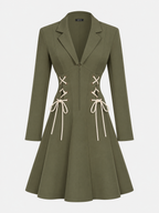 Vintage Slimming Lace-Up Blazer Collar Flare Mini Dress