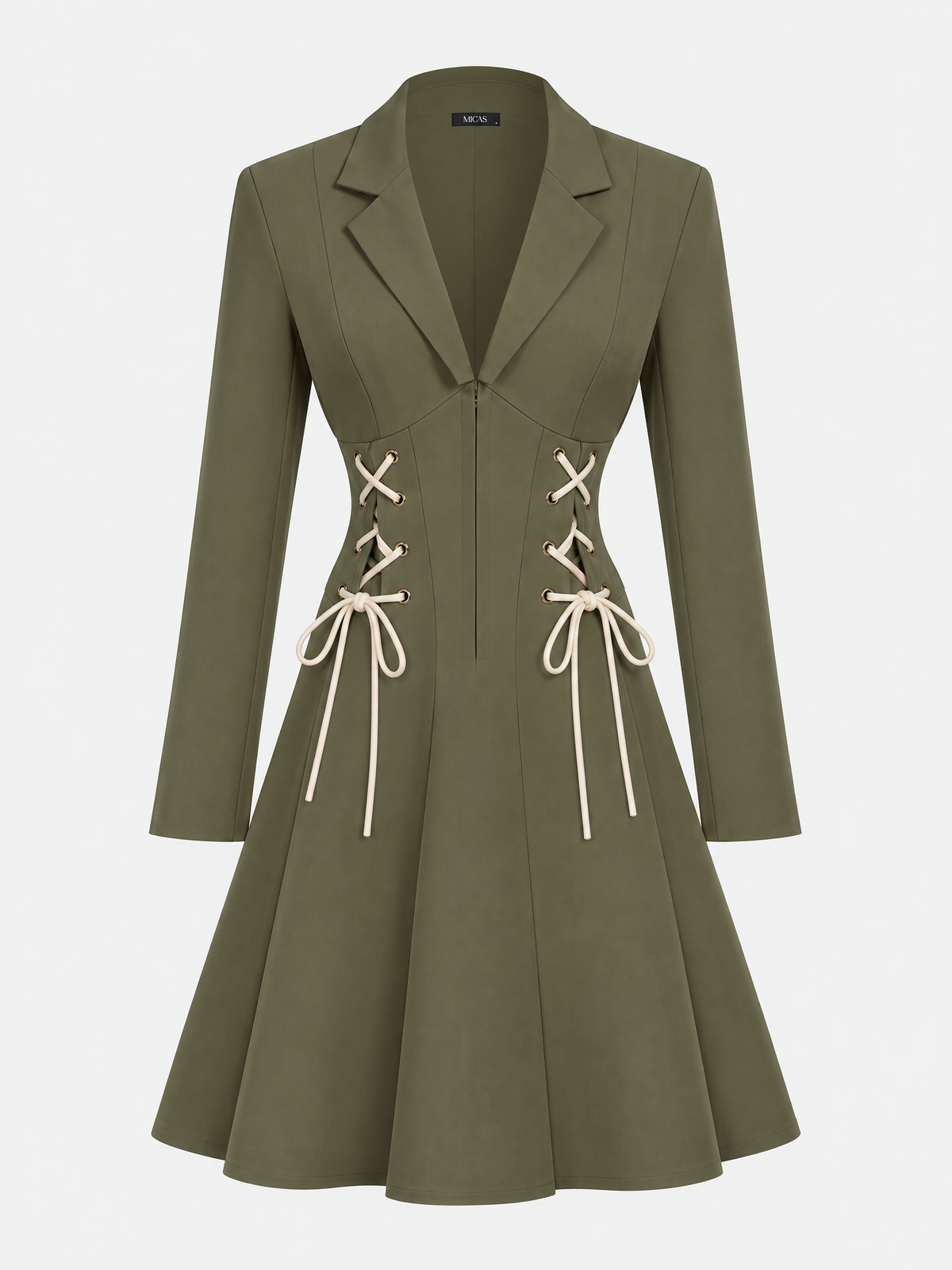 Vintage Slimming Lace-Up Blazer Collar Flare Mini Dress
