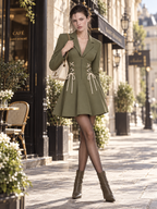 Vintage Slimming Lace-Up Blazer Collar Flare Mini Dress