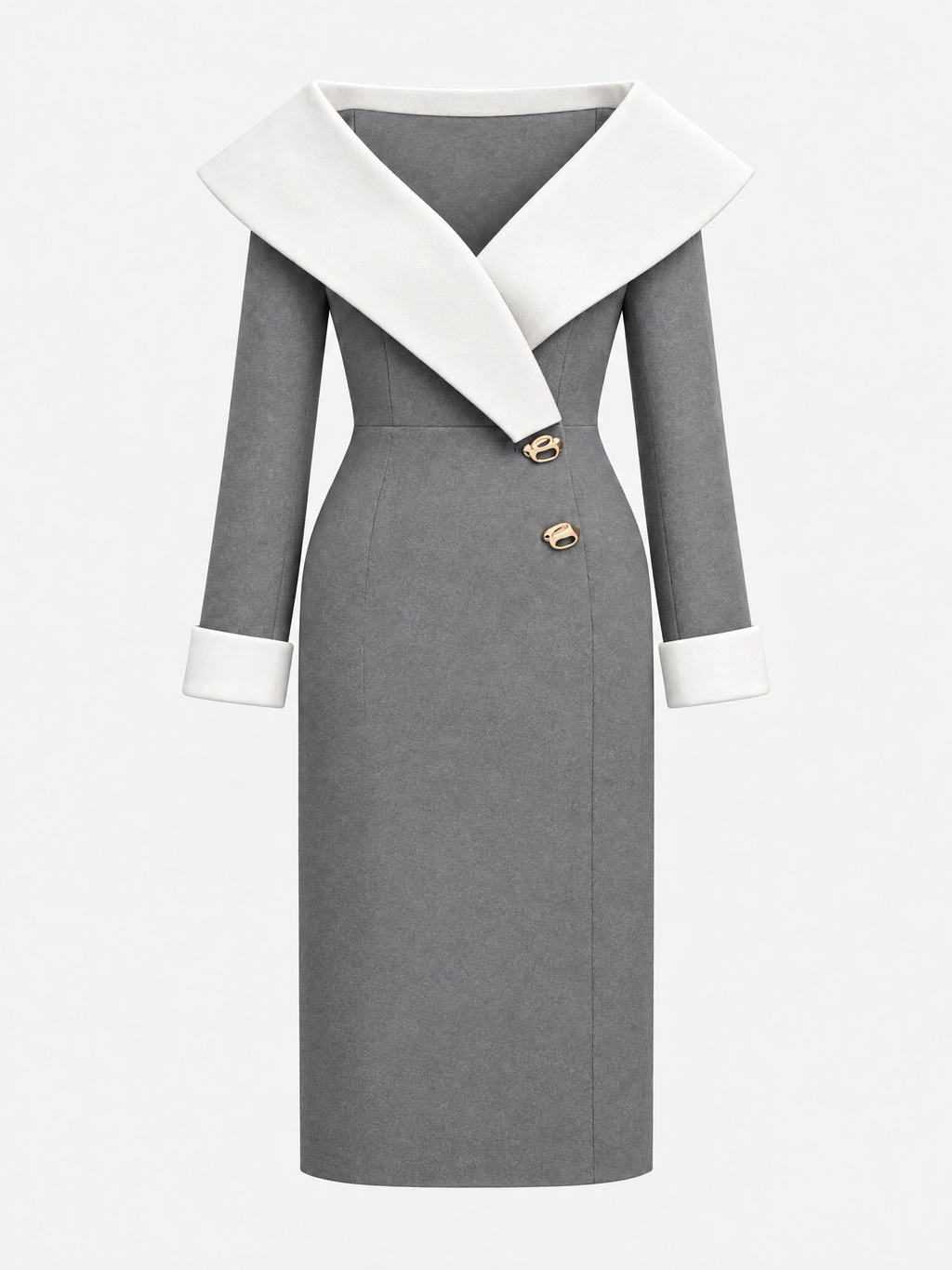 Vintage Office Chic Contrast Collar Wrap Midi Dress