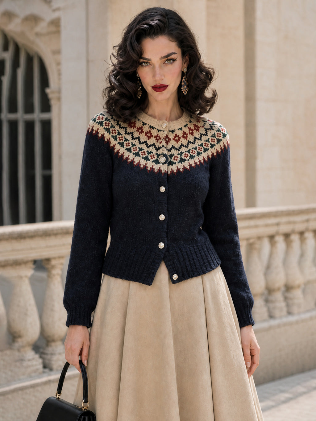 Vintage Fair Isle Yoke Buttoned Knit Cardigan