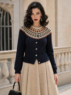 Vintage Fair Isle Yoke Buttoned Knit Cardigan