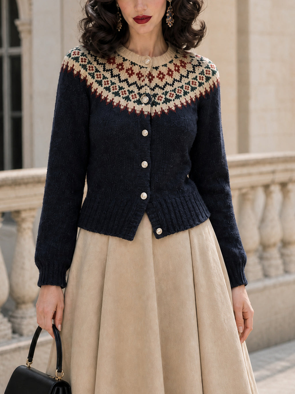 Vintage Fair Isle Yoke Buttoned Knit Cardigan