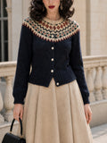 Vintage Fair Isle Yoke Buttoned Knit Cardigan