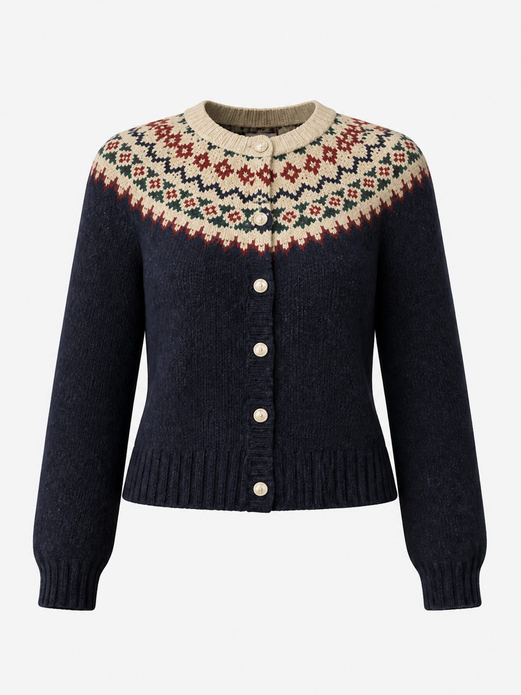 Vintage Fair Isle Yoke Buttoned Knit Cardigan