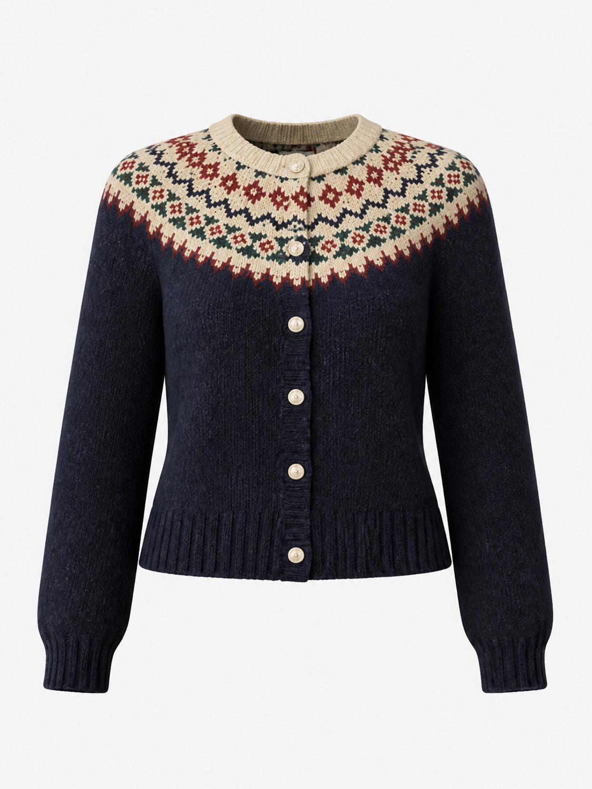 Vintage Fair Isle Yoke Buttoned Knit Cardigan