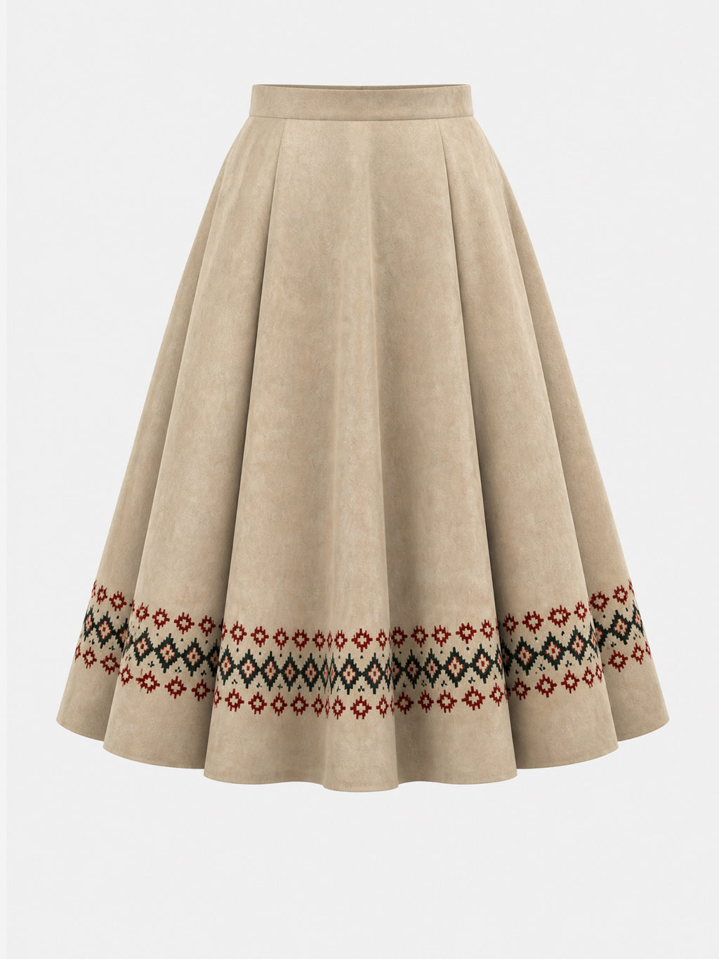 Vintage Fair Isle Hem Faux Suede Midi Skirt