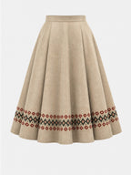 Vintage Fair Isle Hem Faux Suede Midi Skirt