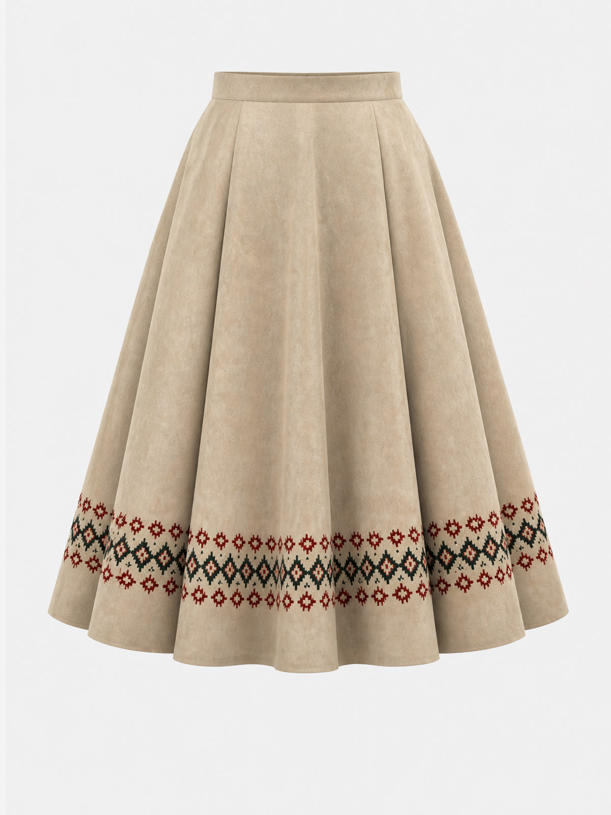 Vintage Fair Isle Hem Faux Suede Midi Skirt