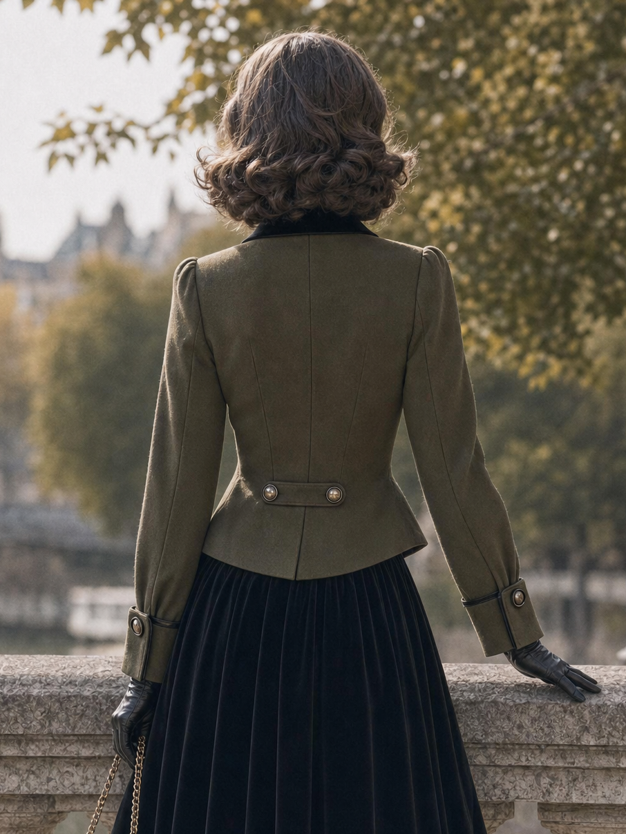 Vintage Contrast‑color Cropped Blazer Jacket