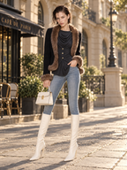 Vintage Elegant Slimming V-Neck Long Sleeve Faux Fur Trim Cropped Jacket