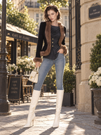 Vintage Elegant Slimming V-Neck Long Sleeve Faux Fur Trim Cropped Jacket