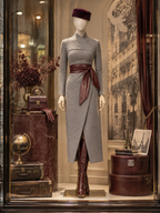 Elegant Vintage Heather Grey Wool-Blend Midi Dress
