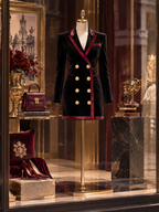 Retro Black Velvet Contrast Wine-Red Piped Blazer Mini Dress