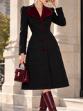 Vintage 1950s Black Wool Burgundy Velvet Contrast Collar Coat