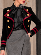 Vintage Military Black Velvet Cropped Jacket