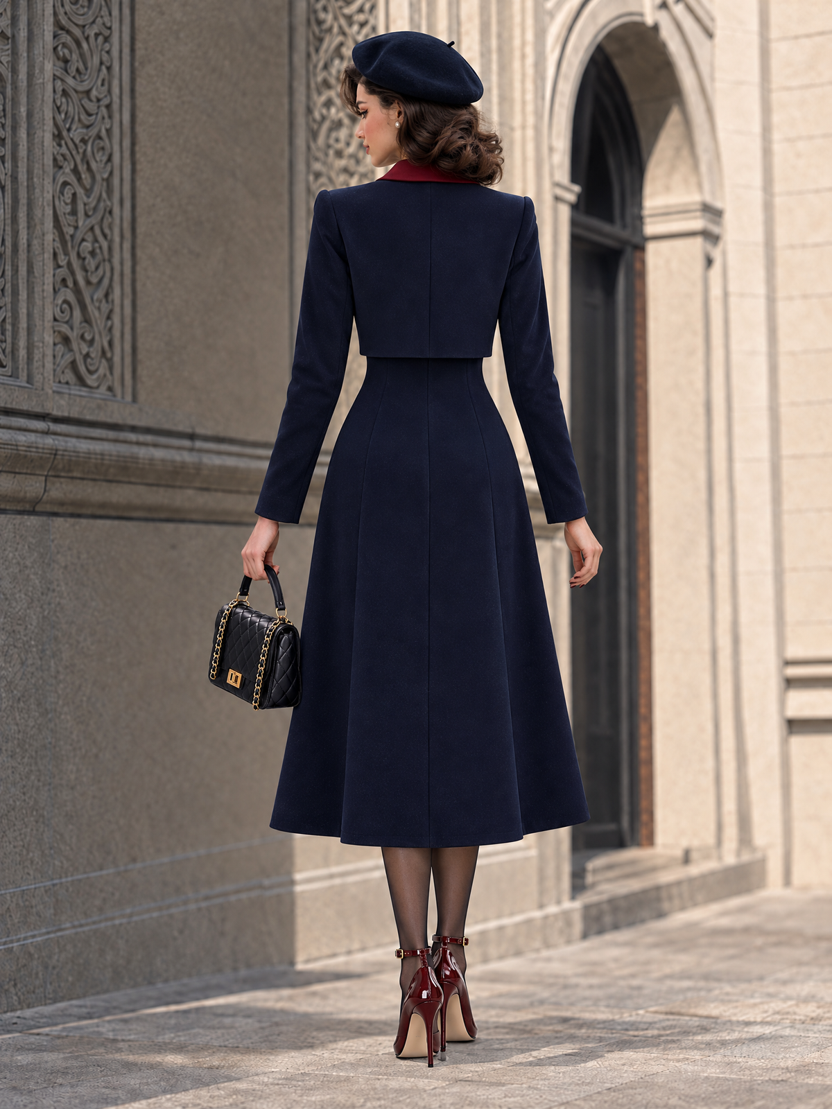 Vintage Color Block Fake Two-Piece Wool Blend Coat