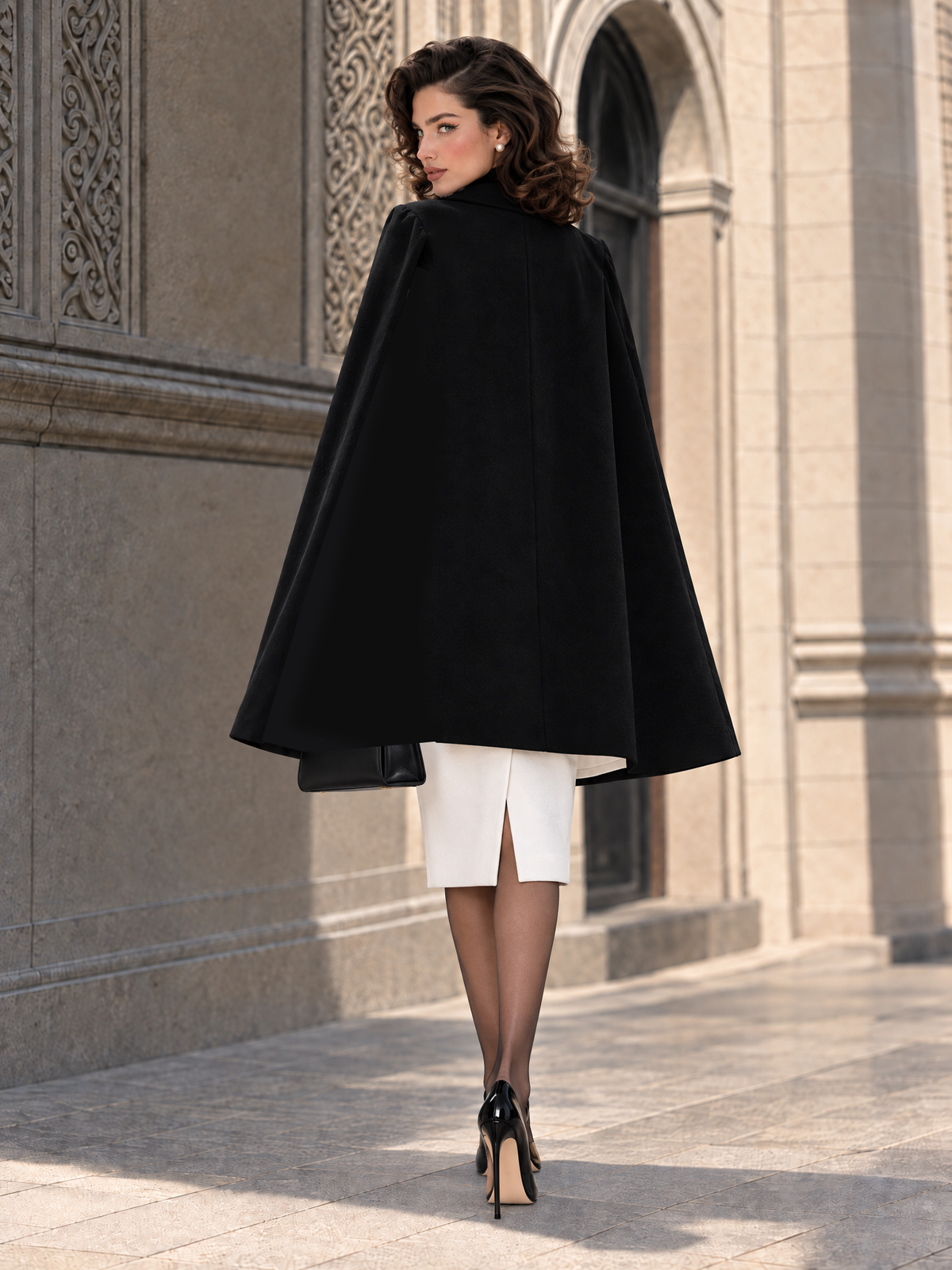 Vintage Color Block Cape Shawl Coat