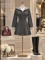 Vintage Striped Sailor-Collar Zip Knit Dress