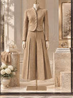 Vintage Pearl-Button Stand-Collar Wool Cropped Jacket