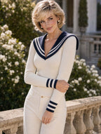 Retro Nautical Striped V‑Neck Knit Maxi Top