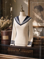 Retro Nautical Striped V‑Neck Knit Maxi Top