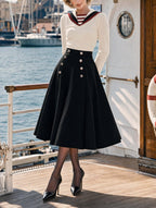 Retro Vintage Sailor Collar Midi Skirt Two‑Piece Outfit