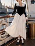 Retro Lace Collar Contrast Midi Dress
