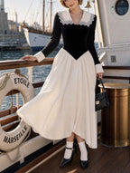 Retro Lace Collar Contrast Midi Dress