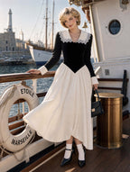 Retro Lace Collar Contrast Midi Dress