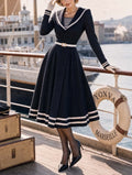 Retro Nautical Sailor Collar Midi Dress