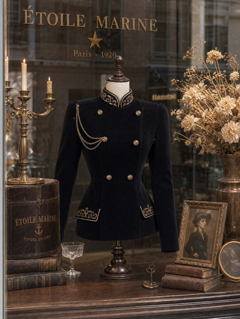 Retro Military Gold‑Embroidered Velvet Jacket