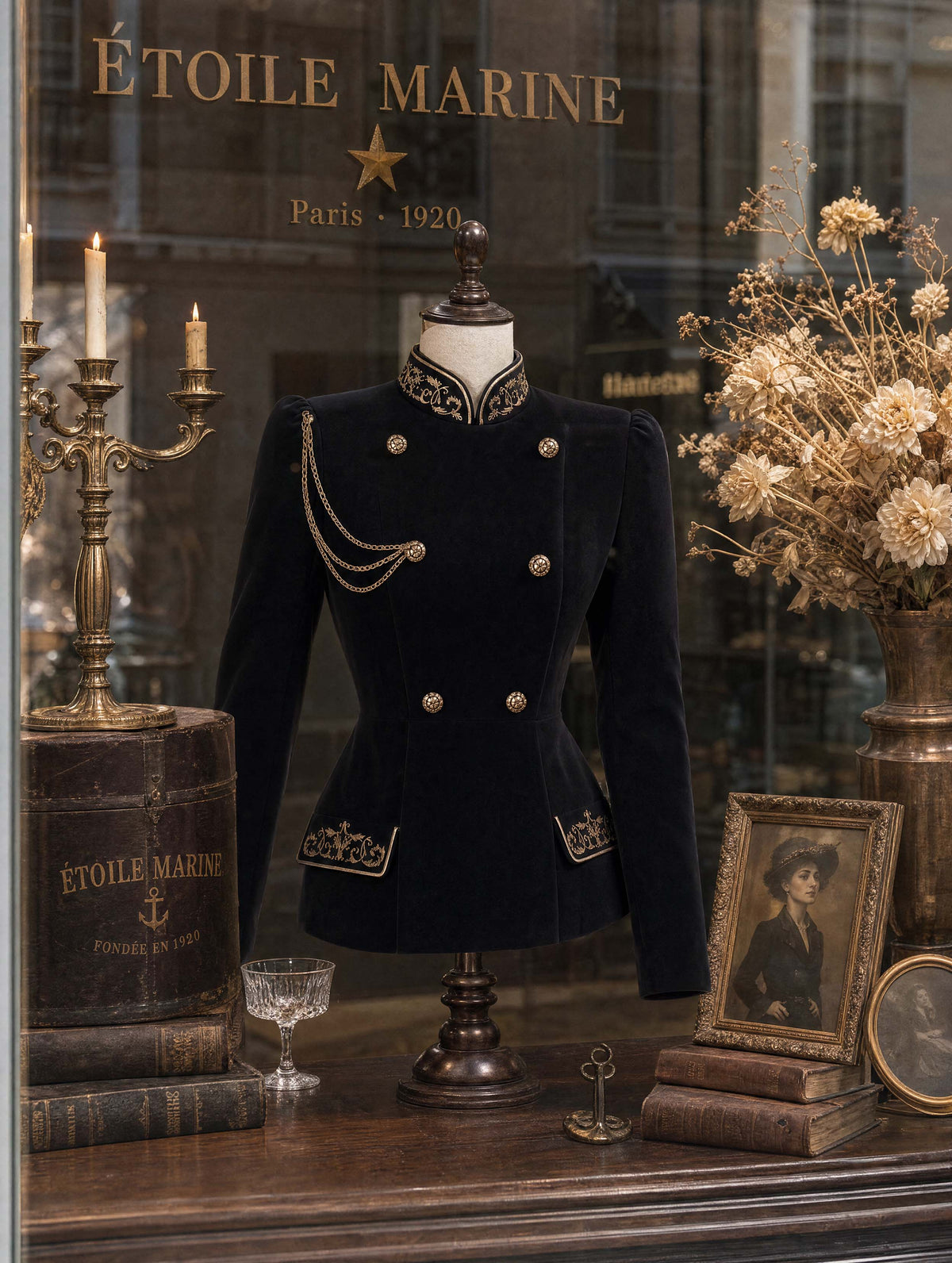 Retro Military Gold‑Embroidered Velvet Jacket