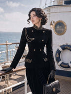 Retro Military Gold‑Embroidered Velvet Jacket