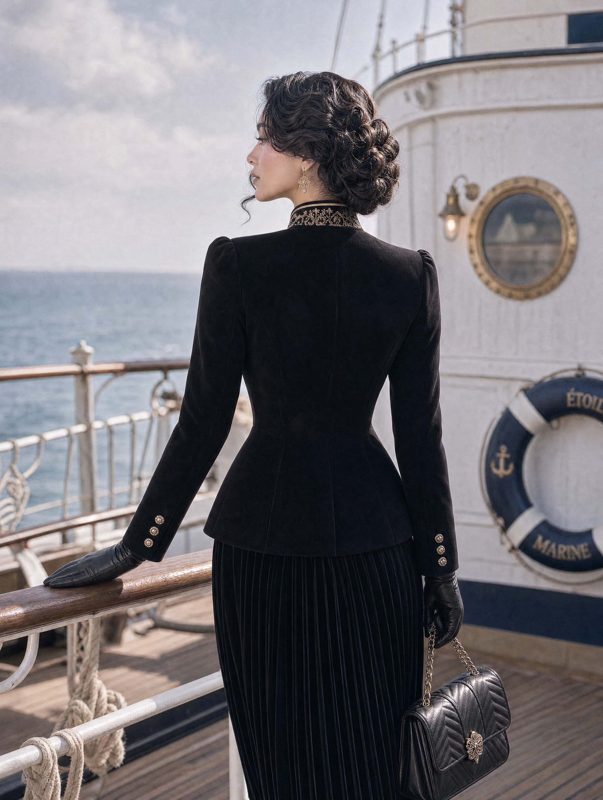 Retro Military Gold‑Embroidered Velvet Jacket