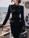 Retro Military Gold‑Embroidered Velvet Jacket