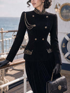 Retro Military Gold‑Embroidered Velvet Jacket