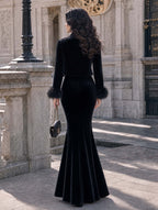 Retro Black Velvet Sweetheart Maxi Slip Dress