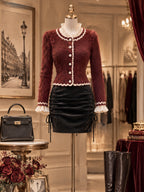 Vintage Claret Ruffle-Trim Mohair Knit Cardigan