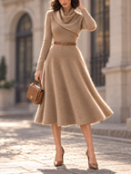Vintage Wool Blend Turtleneck Midi Dress