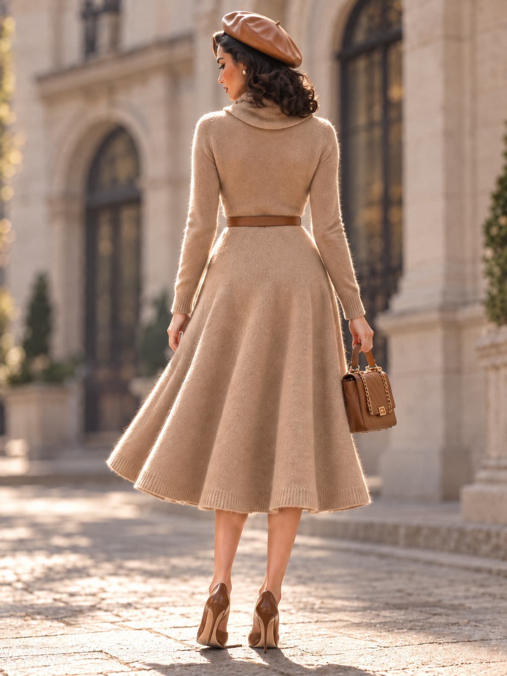 Vintage Wool Blend Turtleneck Midi Dress