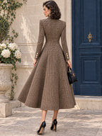 Vintage Gold-Button Houndstooth Wool Coat Dress