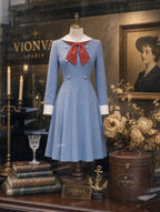 Retro 40s Sailor Red Bow Midi Dress